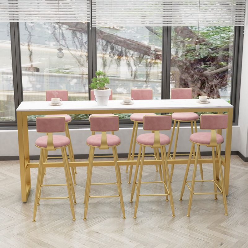 White Glam Style Bar Table in Faux Marble and Metal Rectangle Milk Tea Shop Bar Table