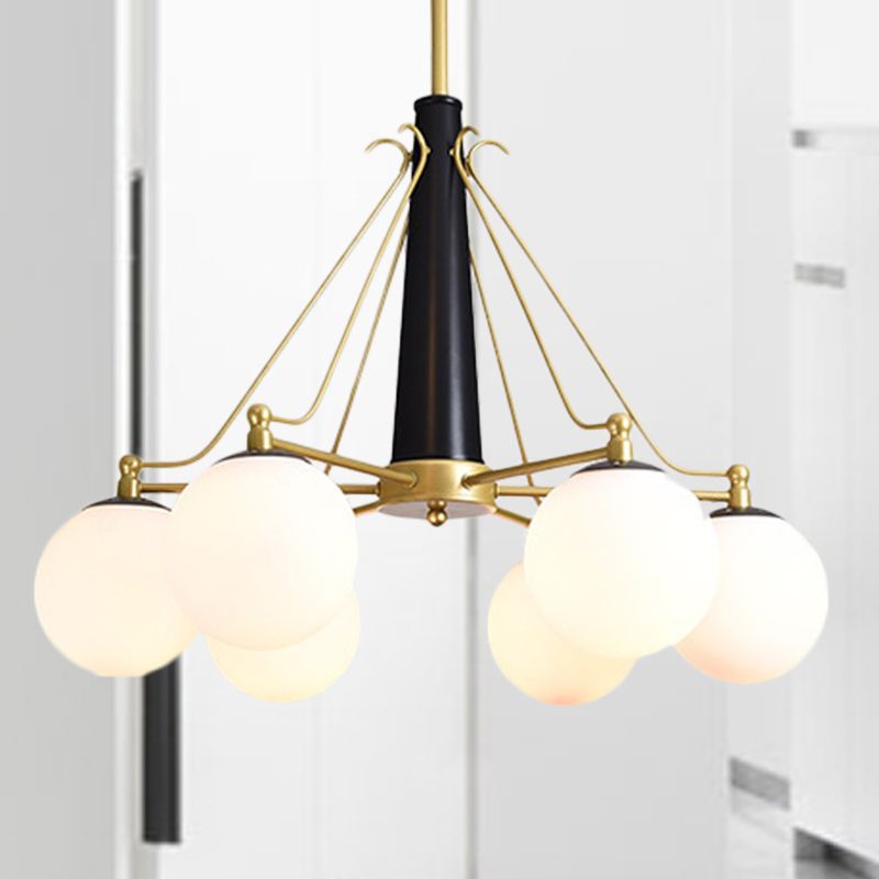 Modern Style Global Chandelier Light Fixture Milky Glass 6/8 Lights Living Room Ceiling Pendant Light in Gold