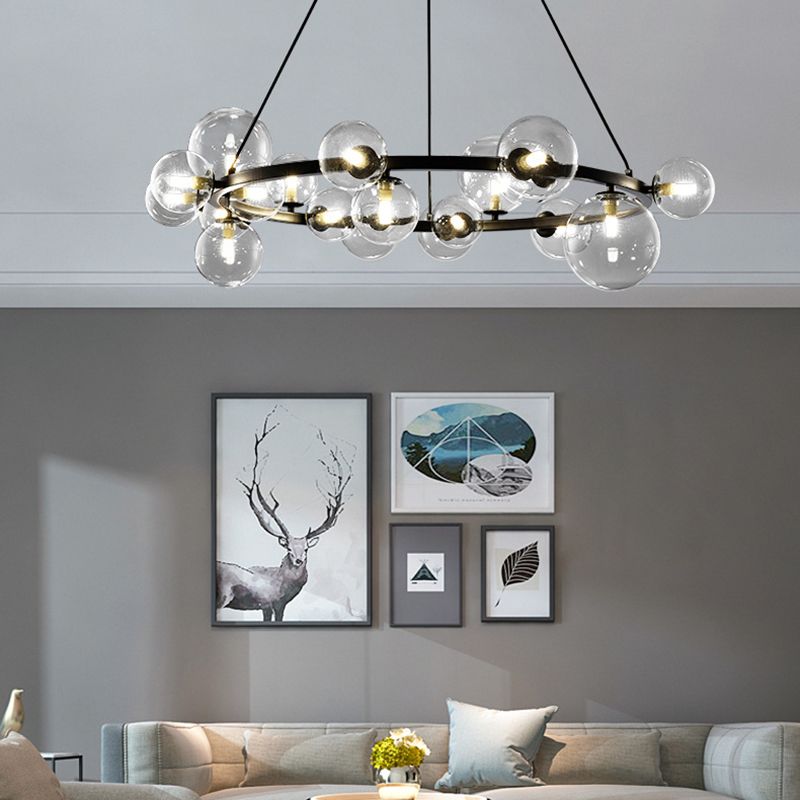 Ultra-modern Globe-Shaped Hanging Chandelier Glass Suspension Lighting with Hanging Cord for Living Room