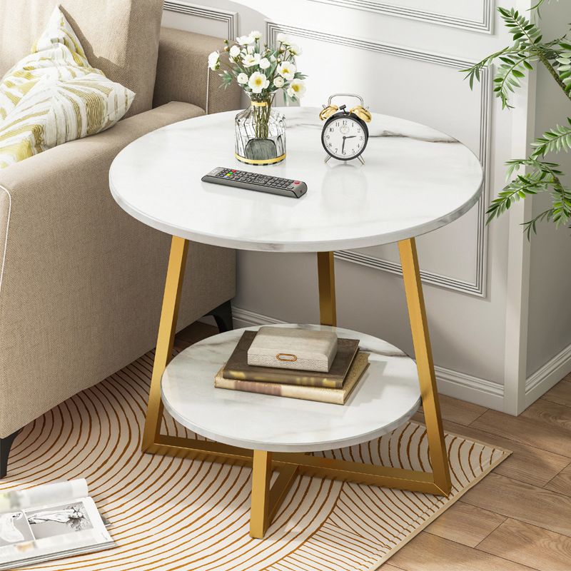 Round Modern Side End Table Frame Double Tier Sofa Side End Table with  Shelf