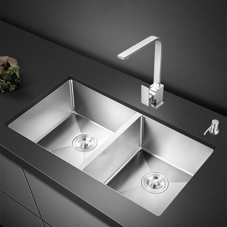 Double Sink Undermount Stainless Steel Sink with Drain Assembly for Kitchen