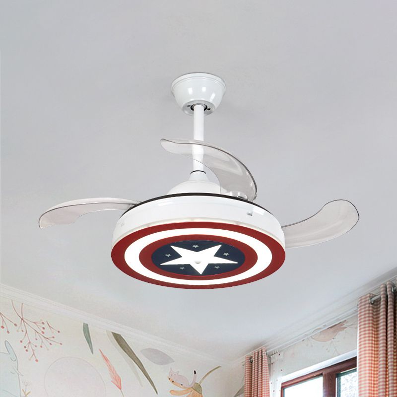 34" W Metal Star Hanging Fan Lamp Kids LED Semi Flush Ceiling Light in Red with 3-Blade