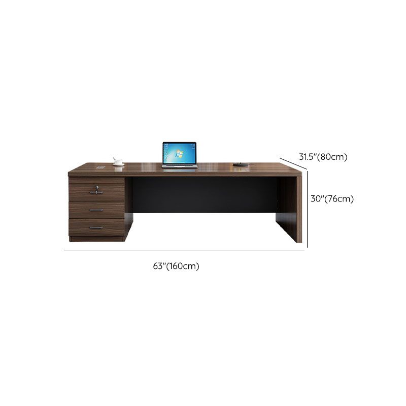 Rectangular Shaped Executive Desk Wood with 3 Drawers in Brown