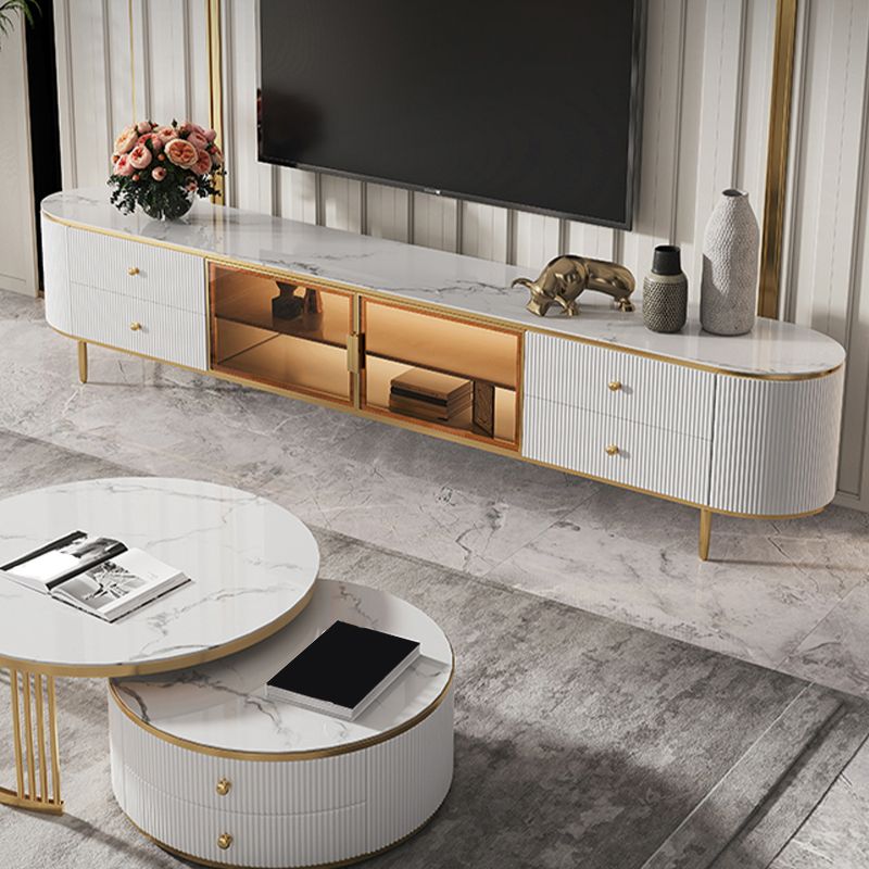 Glam TV Media Console Enclosed Storage Stand Console with Drawers