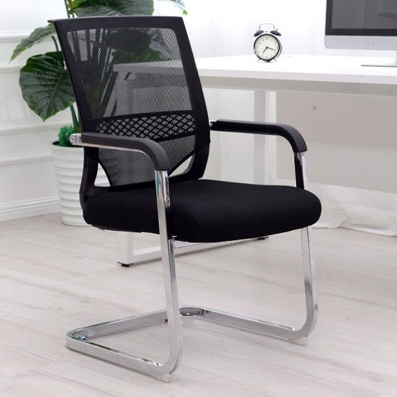 Black No Wheels Office Chair Metal Frame Material Fixed Arms Desk Chair