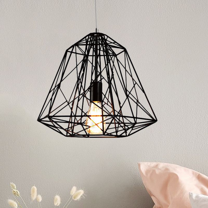 1 Kopfdecke Hanging Light Retro Style Geometrische Käfig Schatten Metallsuspensionslampe in Schwarz/Weiß