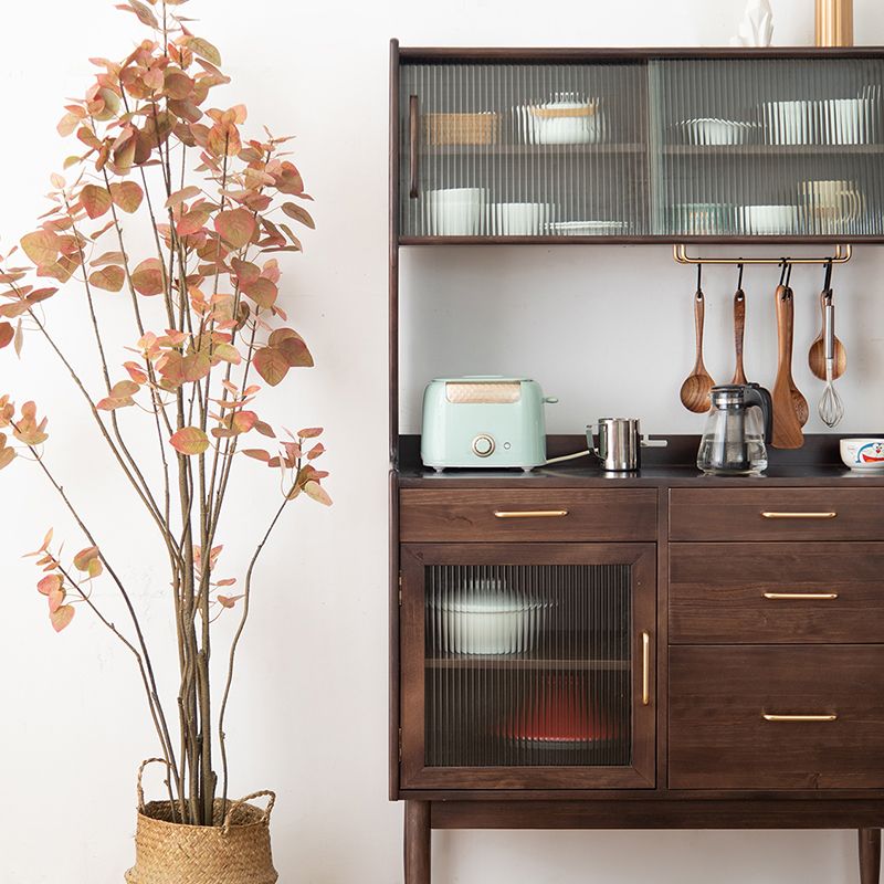 Nordic Style Pine Wood Storage Sideboard Cabinet with Glass Doors