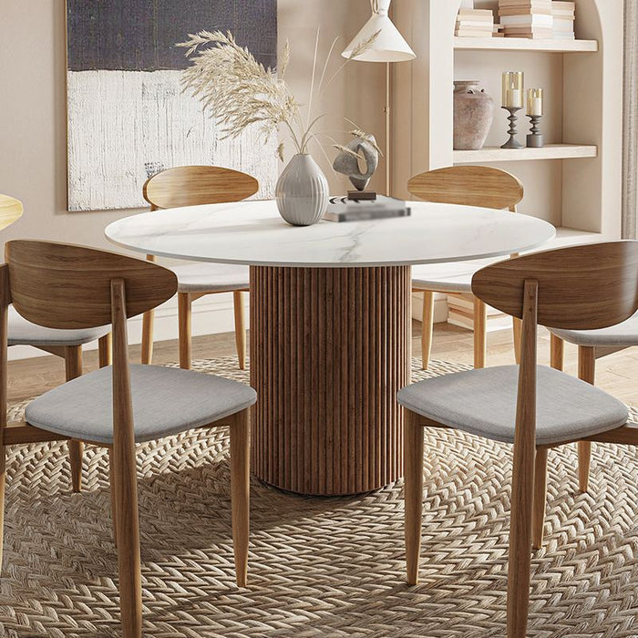 Contemporary Stone Dining Table Round Dining Table with Wood Pedestal