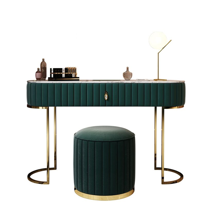 Metal Mirrored Vanity Desk with 1 Drawer Marble Top Dressing Table