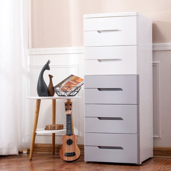 5 Drawers Vertical Kids Nightstand Modernism Plastic Nursery Dresser for Bedroom