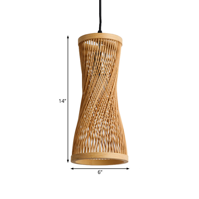 Bamboo Cylinder Hanging Lamp Chic Modern Hanging Pendant Fixture in Beige for Dining Room