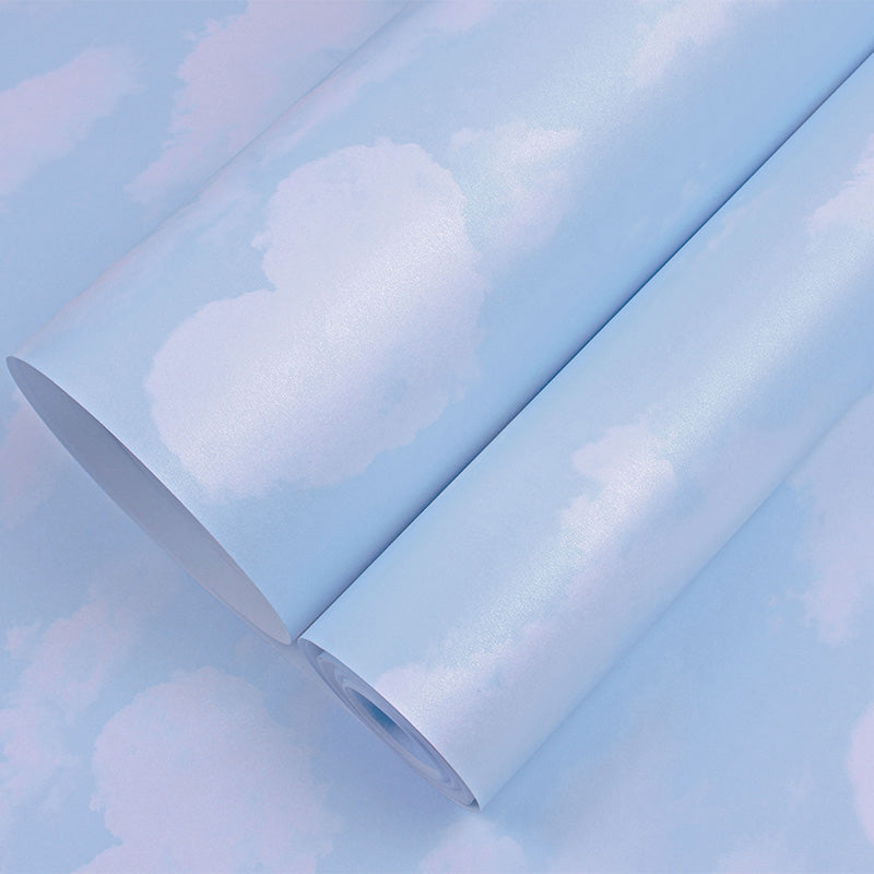 Novelty Blue Non-Woven Wallpaper Smooth Surface Cloud Moisture Resistant Wall Art