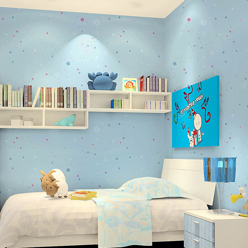 Star and Dots Children Wallpaper for Bedroom Non-Woven Fabric Wall Covering in Soft Color