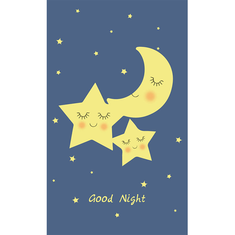 Cartoon Moon and Star Murals for Baby Room Customized Wall Covering in Yellow-Blue