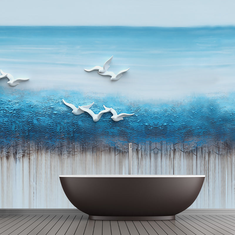 Tropix Sea Gulls Painting Murals Blue and White Water Resistant Wall Decor for Bedroom