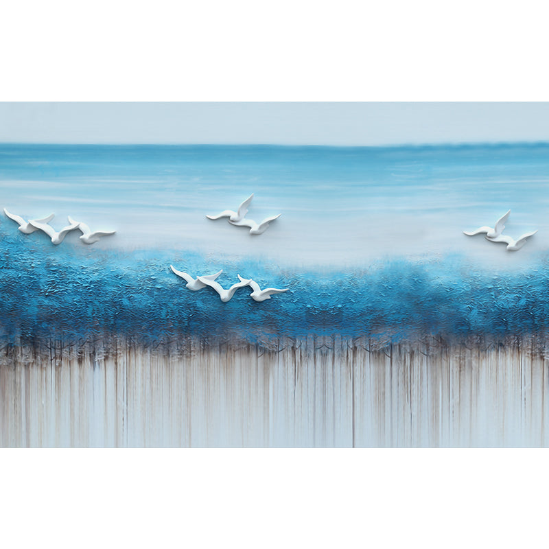 Tropix Sea Gulls Painting Murals Blue and White Water Resistant Wall Decor for Bedroom