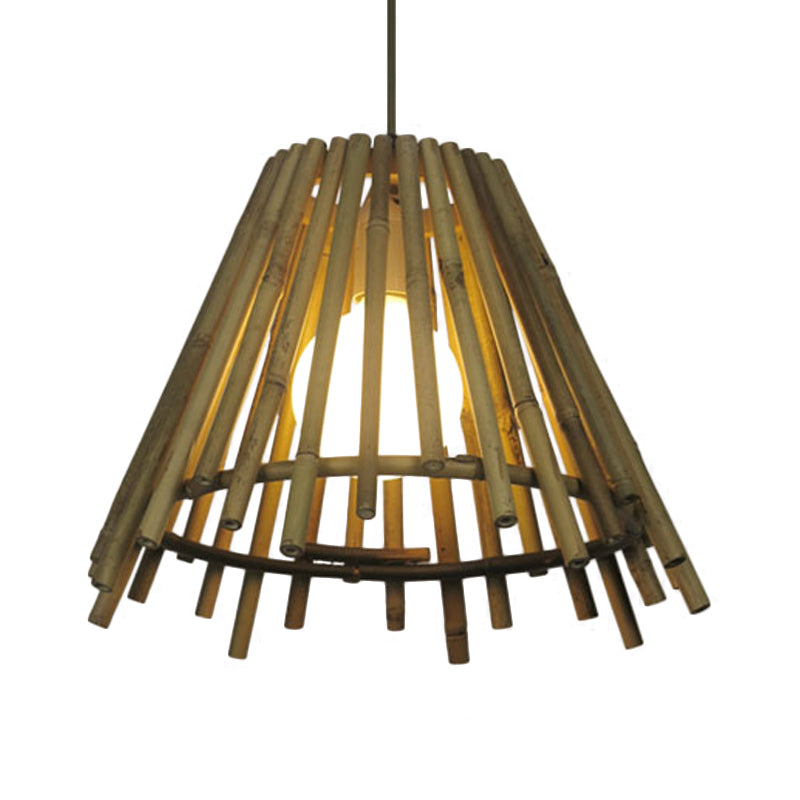 Bambou Bamboo Cone Cone Shade Plafond Light Vintage One LED Bulbe de suspension en bois naturel avec cordon réglable