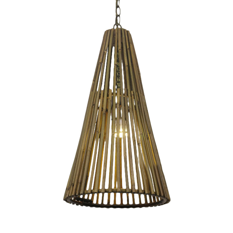 Bambou Bamboo Cone Cone Shade Pendante Light Vintage One Bulbe Natural Wood Suspension Lampe avec chaîne réglable