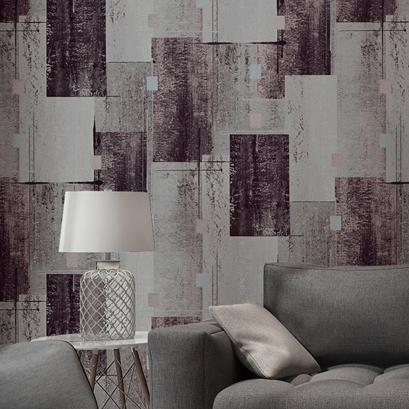 Dark Color Squares Wallpaper Abstract Industrial Moisture Resistant Wall Art for Living Room