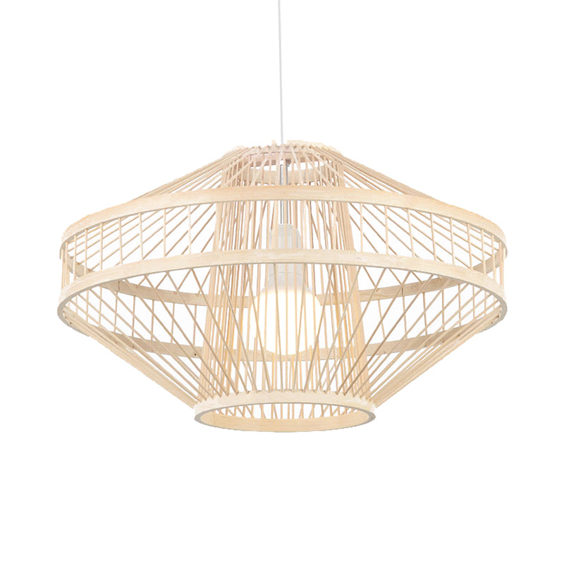 Flying Saucer Bamboo Ceiling Fixture Modernist Style 16"/19.5" Width 1 Bulb Wood Pendant Lamp for Restaurant