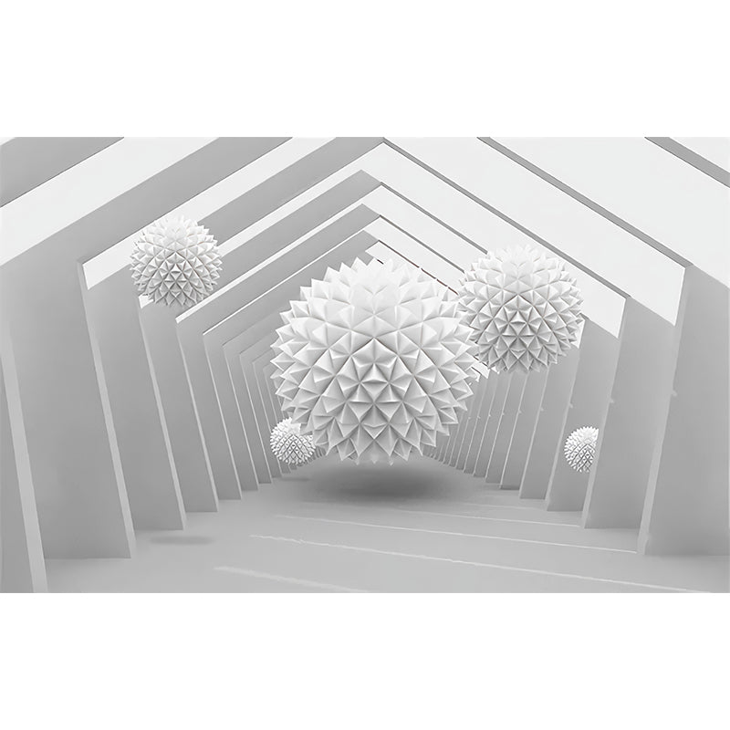 Large 3D Visual Wall Murals White Ball and Polygon Pathway Pattern Wall Covering, Custom Printed