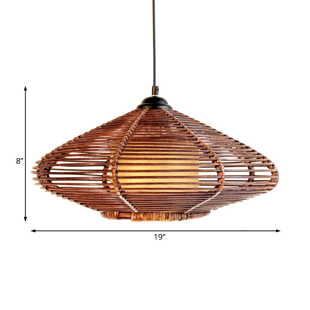 Hand-Woven Rattan Discus Hanging Light Asian Style 1 Head Pendant Lamp in Brown for Restaurant Dining Room