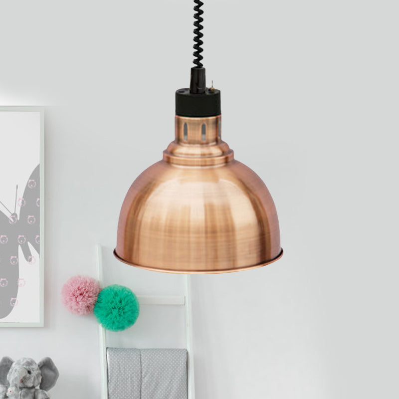 Retro Stylish Dome Suspension Light Extendable 1 Head Metal Pendant Lighting in Bronze/Copper for Indoor