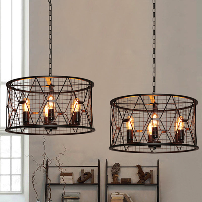 Trellis Drum Chandelier Light Vintage Industrial Metal 6-Light Pendant Chandelier