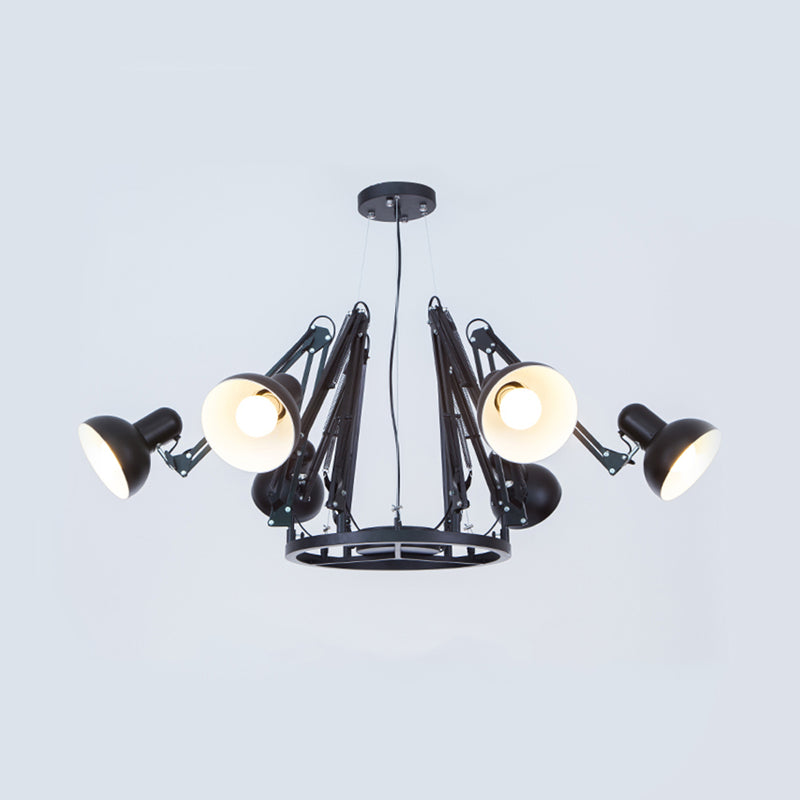 6-Light Dome Pendant Lighting with Spider Design Retro Black/White Metallic Chandelier Light Fixture with Adjustable Arm