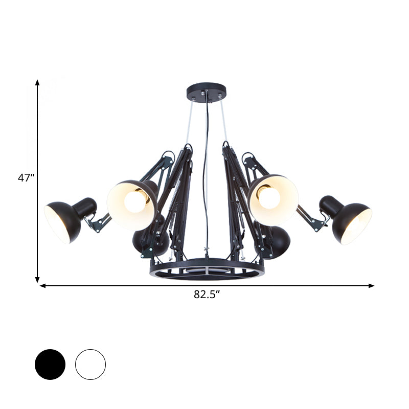 6-Light Dome Pendant Lighting with Spider Design Retro Black/White Metallic Chandelier Light Fixture with Adjustable Arm