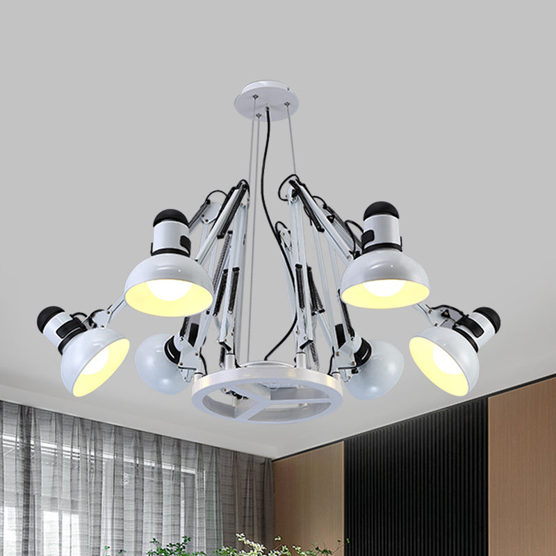 6-Light Dome Pendant Lighting with Spider Design Retro Black/White Metallic Chandelier Light Fixture with Adjustable Arm