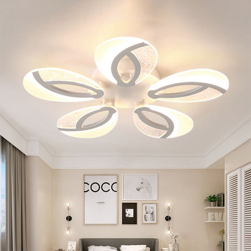 Simple 3/5/9 Lights Flush Mount Light with Acrylic Shade White Fan Ceiling Light Fixture in Warm/White/Natural Light