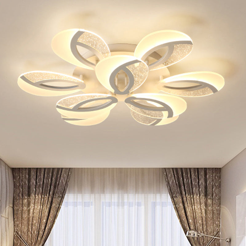 Simple 3/5/9 Lights Flush Mount Light with Acrylic Shade White Fan Ceiling Light Fixture in Warm/White/Natural Light