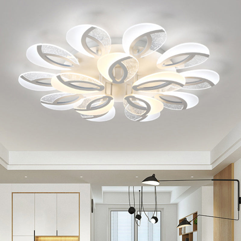 Simple 3/5/9 Lights Flush Mount Light with Acrylic Shade White Fan Ceiling Light Fixture in Warm/White/Natural Light