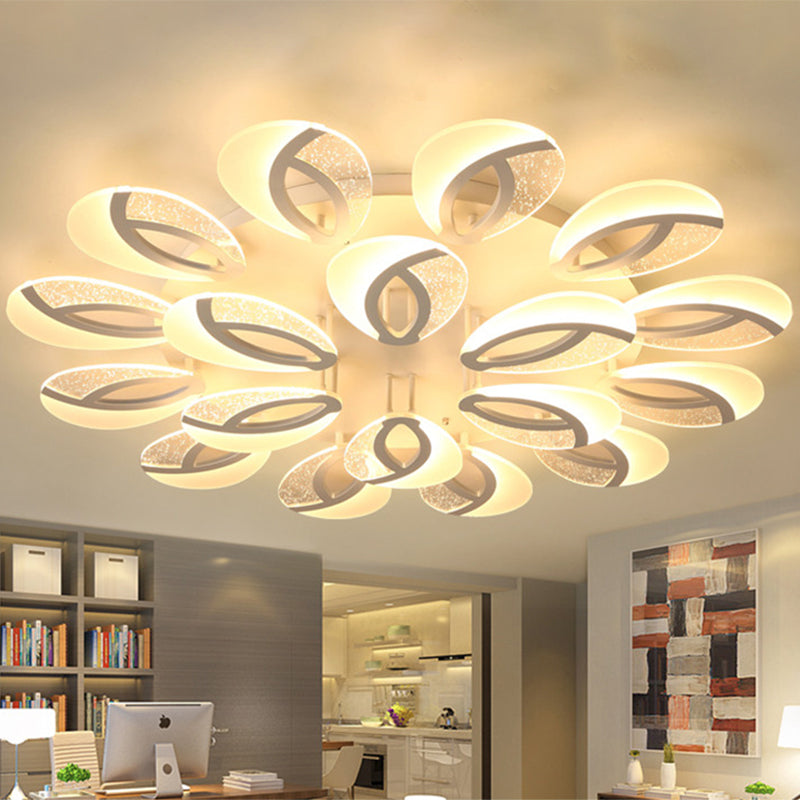 Simple 3/5/9 Lights Flush Mount Light with Acrylic Shade White Fan Ceiling Light Fixture in Warm/White/Natural Light