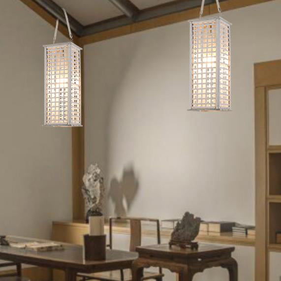 Style contemporain Rectangular Pendant Lighting Bamboo 14 "/19.5" LAME DE DINATION DE LA LIGHTE DE LA LIGHT