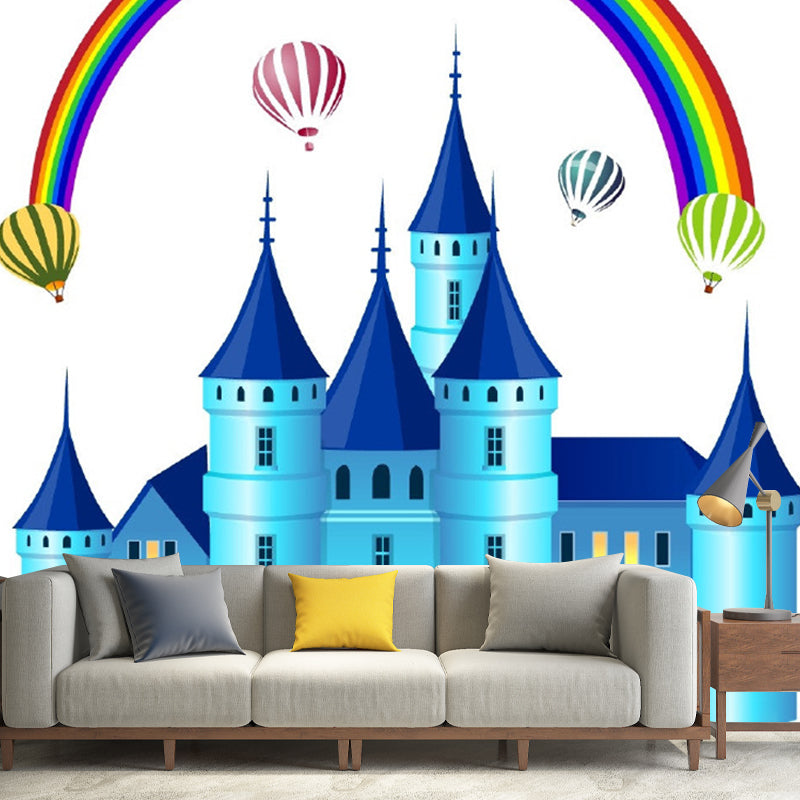 Rainbow and Castle Wall Mural Fantasy Water-Proof Kids Bedroom Wall Art, Custom Print