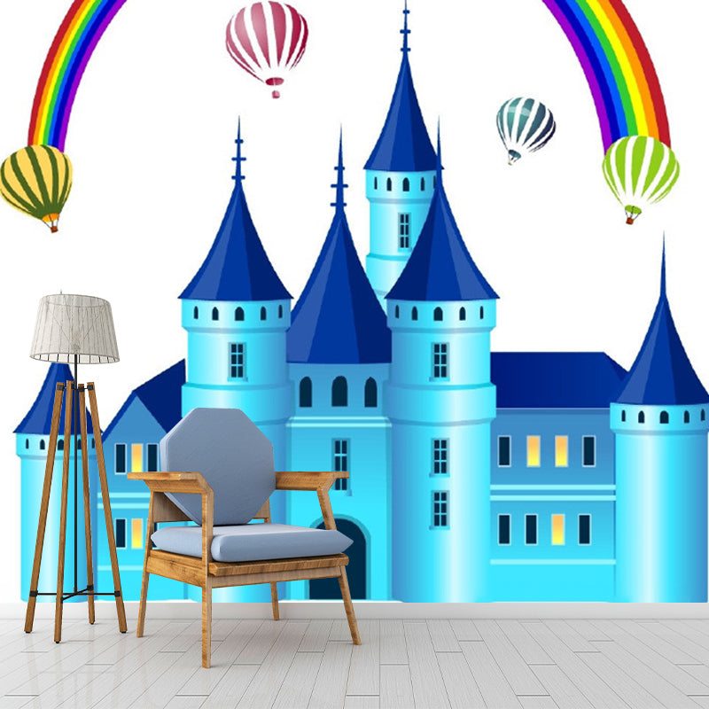 Rainbow and Castle Wall Mural Fantasy Water-Proof Kids Bedroom Wall Art, Custom Print