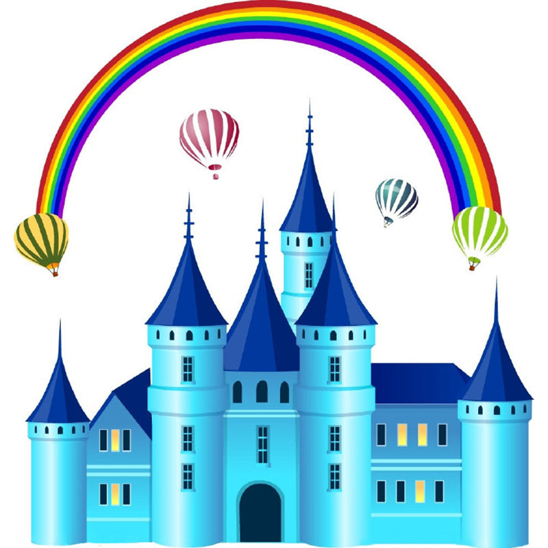 Rainbow and Castle Wall Mural Fantasy Water-Proof Kids Bedroom Wall Art, Custom Print