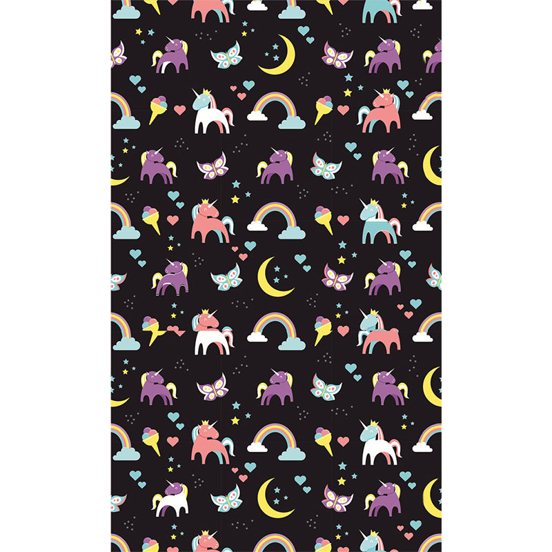 Customized Illustration Cartoon Murals with Unicorn and Moon Pattern in Black, Personalized Size