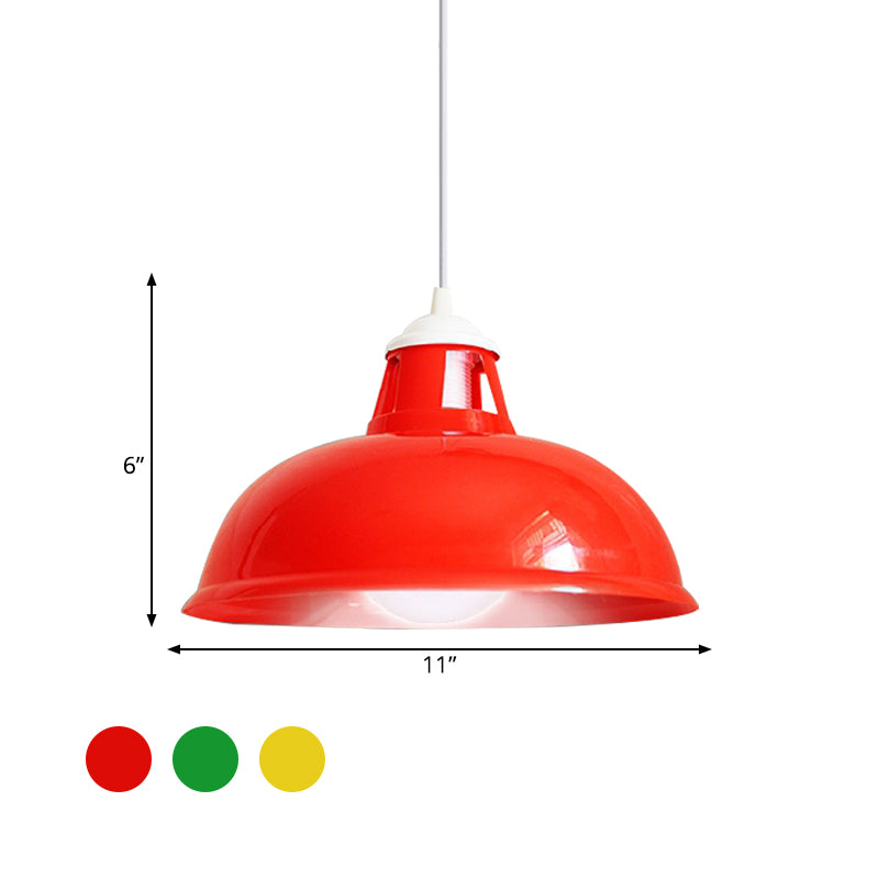 Vintage Bowl Shade Pendant Light 1 Bulb Acrylic Ceiling Fixture Light with Coin Pattern in Red/Yellow/Green for Restaurant