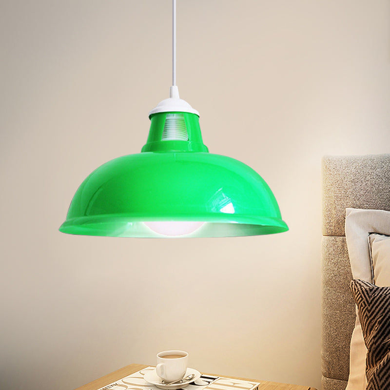 Vintage Bowl Shade Pendant Light 1 lamp Acryl plafondarmatuur Licht met muntpatroon in rood/geel/groen voor restaurant