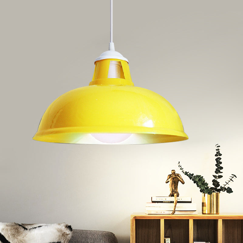 Vintage Bowl Shade Pendant Light 1 lamp Acryl plafondarmatuur Licht met muntpatroon in rood/geel/groen voor restaurant