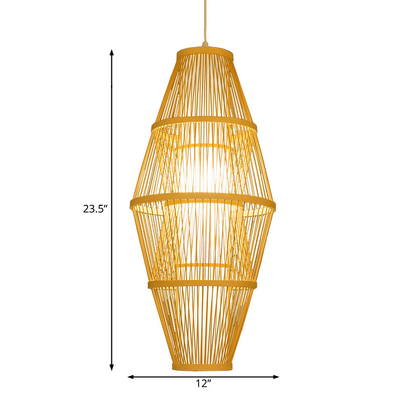 1 Kopf -Esszimmer Hängende Lampe mit gewebten Bambusschatten moderner Stil Beige hängshaltiges Licht