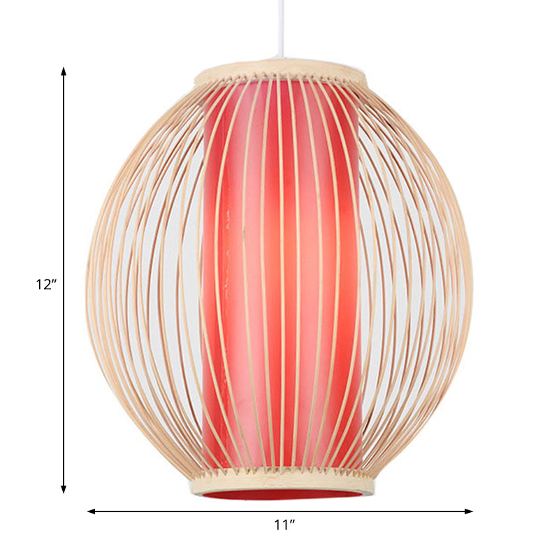 Global Kitchen Hanging Lightture Bamboo 1 Light Lampe de suspension de style chinois avec nuance de cylindre rouge intérieur