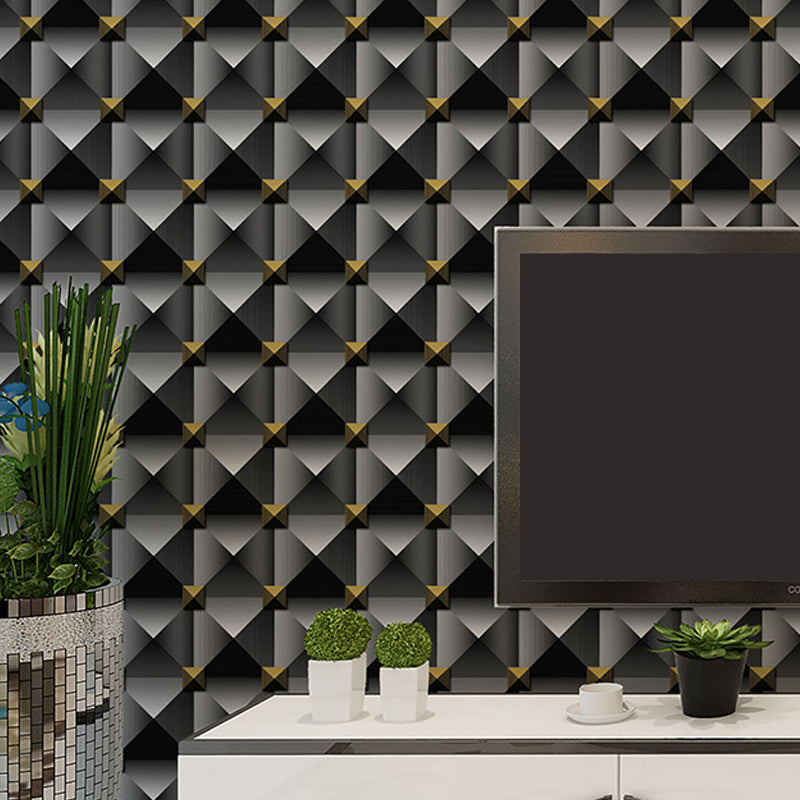 Modern Rhombus Patterned Wallpaper Dark Color Living Room Wall Decoration, Non-Pasted