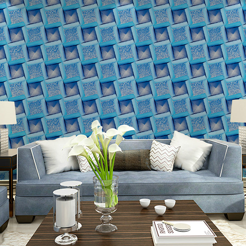 Squares Geometric Wallpaper Mid Century 3D Embossed Wall Art in Dark Color for Bedroom