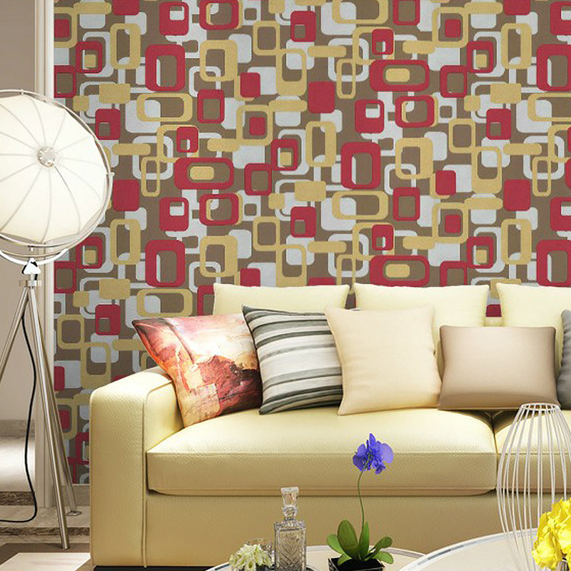 Color-Block Square Wallpaper Roll Mid-Century Moisture Resistant Living Room Wall Decor