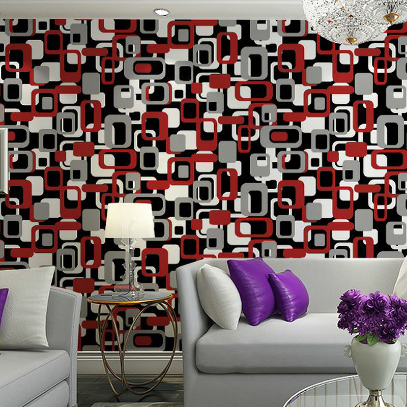 Color-Block Square Wallpaper Roll Mid-Century Moisture Resistant Living Room Wall Decor