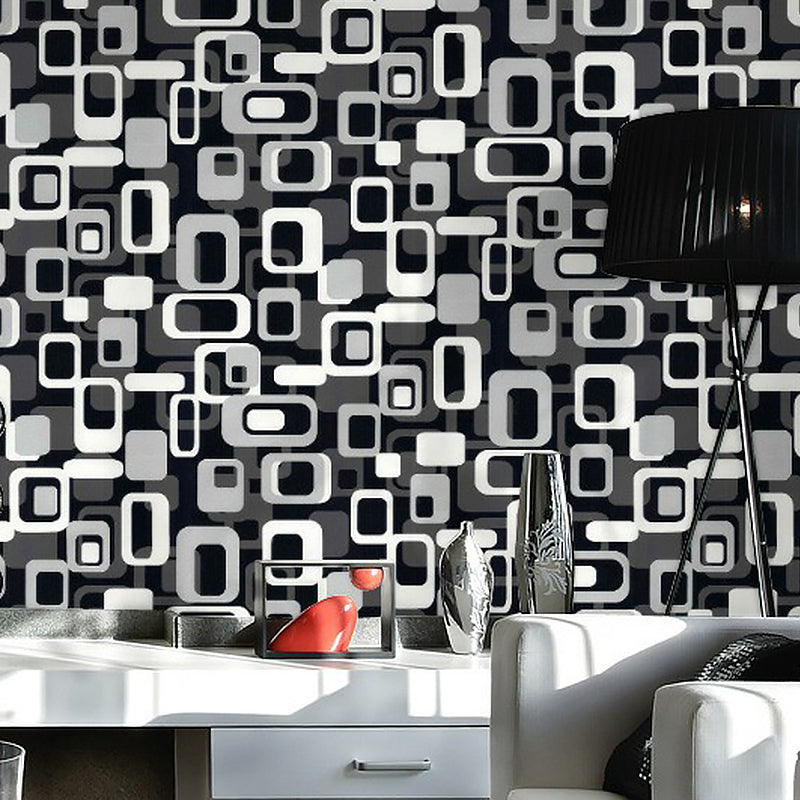 Color-Block Square Wallpaper Roll Mid-Century Moisture Resistant Living Room Wall Decor